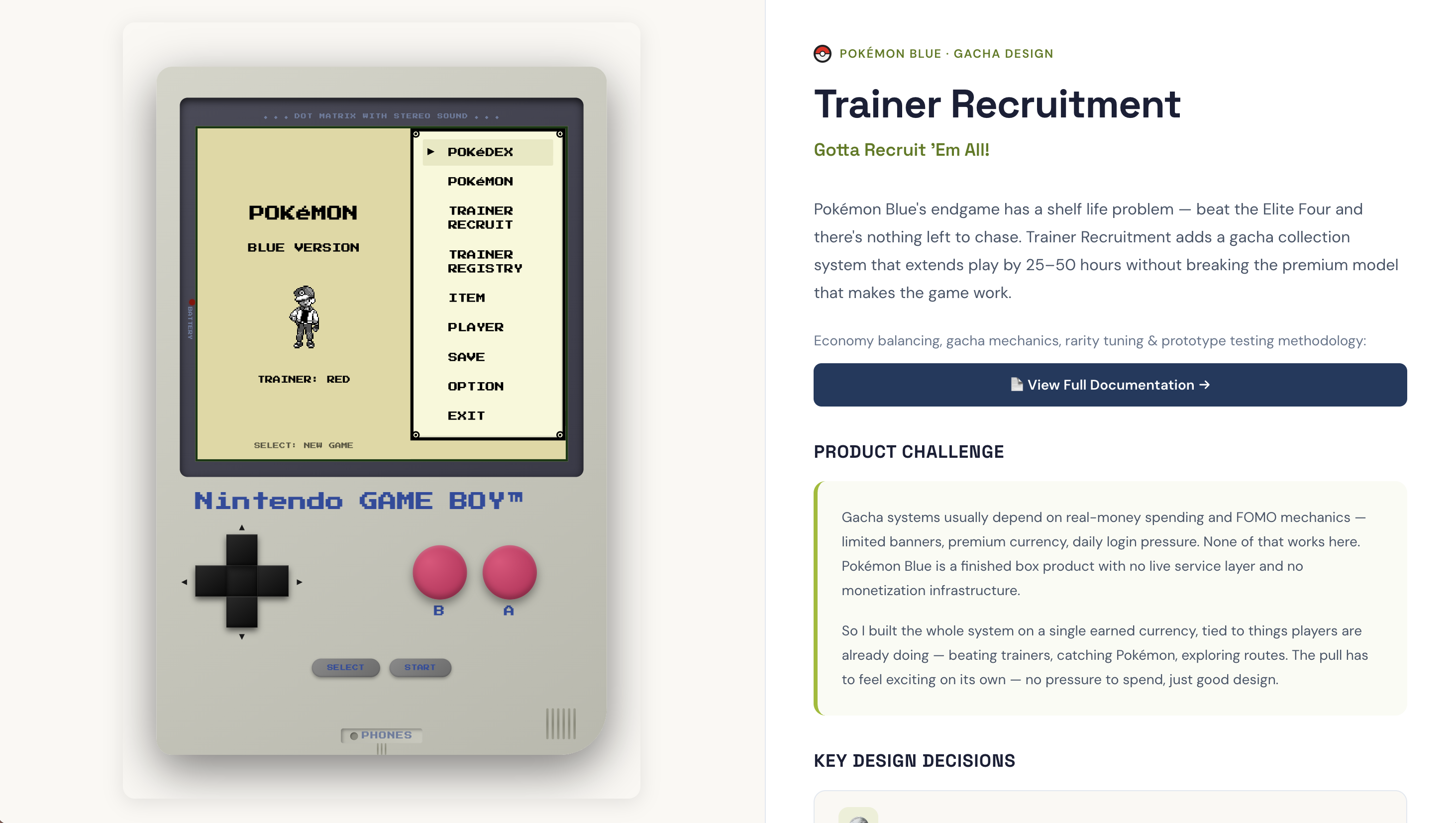 Pokémon Blue Gacha showcase — prototype and documentation